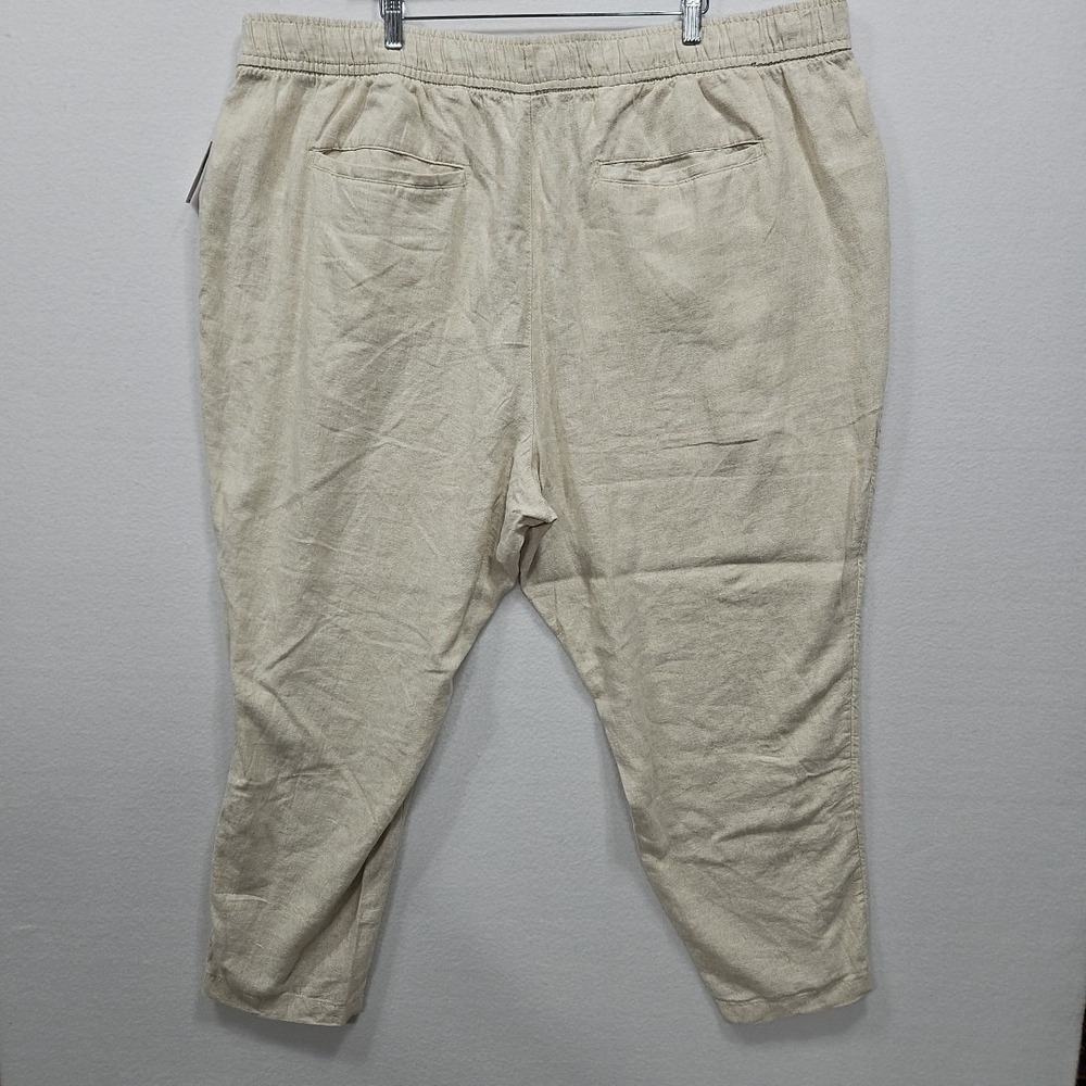 Old Navy 3X Beige Cropped High Rise Linen Blend Pull On Straight Tapered Pants - Picture 2 of 12